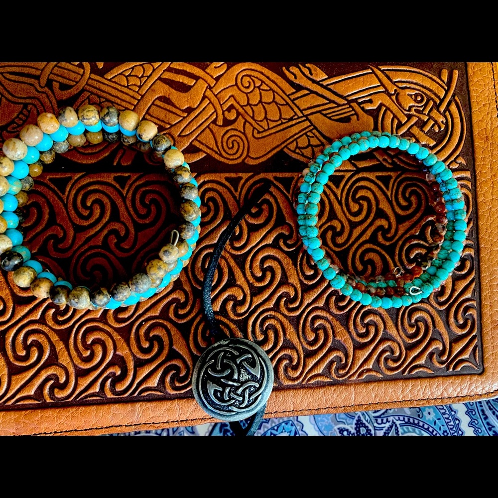 Turquoise, two different stone beaded bracelets